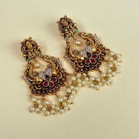 Handmade Brass Metal Jewellery Lakshmi Chandbali Earrings